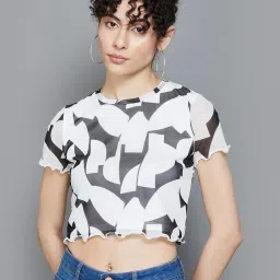 Ginger by Lifestyle White & Black Printed Crop Top image 1