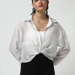 showoffff Showoff White Regular Fit Stripes Tops image 1