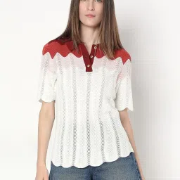 Vero Moda White Cotton Color-Block Short sleeve Tops image 1