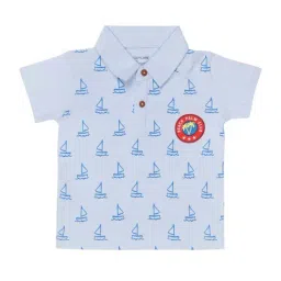 Bodycare Kids Sky Blue Cotton Printed Polo T-Shirt-image-4
