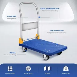 Nutronics 400 Kg Load Capacity 360° 4 Wheels ‎Plastic Blue & Black Foldeble Platform Trolley, NS HT-400kg image 2