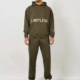 Styli Olive Cotton Oversized Hooded Sweatshirt & Joggers Set-picture-37