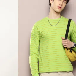 Dillinger Green Cotton Regular Fit Stripes T-Shirt image 1