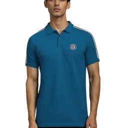 Louis Philippe Blue Cotton Slim fit Solid Polo T-Shirt image 1