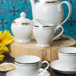 Sonaki Transparent Bone China Tea Set with Real Gold Line - Set of 15 image 1