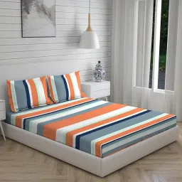 Layers Bologna Stripes Orange 146 TC Cotton King Bed Sheet with 2 Pillow Covers image 4
