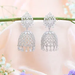 Fida Rhodium Plated American Diamond Jhumki Earrings image 1