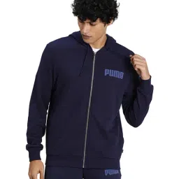 Puma Navy Cotton Regular Fit Logo Printed Hooded Sweatshirt-image-55