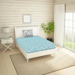 Spaces Bonica Light Blue & Grey Cotton 144 TC Single Bedsheet Set-image-39