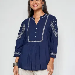 Global Desi Blue Embroidered Tunic image 1