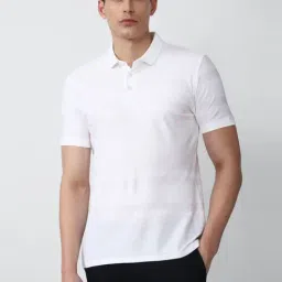 V Dot White Cotton Slim Fit Striped Polo T-Shirt-picture-21