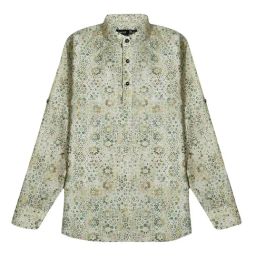 Cavio Kids Light Green Printed Full Sleeves Short Kurta-picture-6