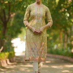 Libas Yellow Printed Straight Kurta image 1