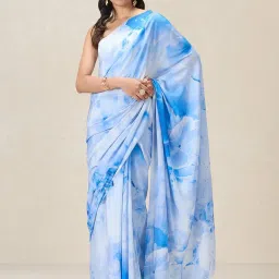 navyasa by liva Blue Printed Saree With Unstitched Blouse image 1