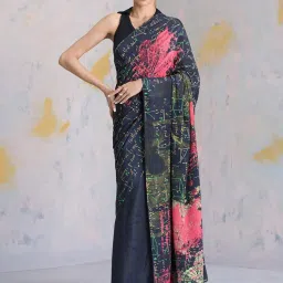 navyasa by liva Black Printed Saree With Unstitched Blouse image 1