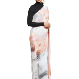 Navyasa by liva Multicolor Mirrored Lines Liva Saree With Blouse image 4