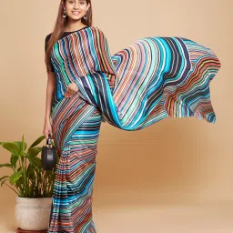 Navyasa by liva Multicolor Linear Carousel Liva Saree With Blouse image 4