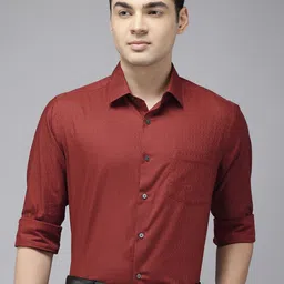 Arrow Self Design Manhattan Slim Fit Opaque Pure Cotton Formal Shirt-image-59