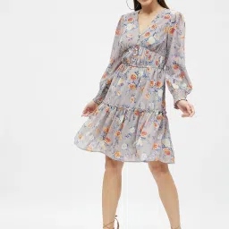 Kibo Grey Georgette Print Mini Dress image 1