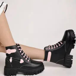 Shoetopia Women's Black Derby Boots image 1