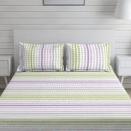 Layers Duracount Stripes Multicolor 225 TC Cotton Queen Bed Sheet with 2 Pillow Covers image 1