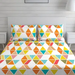 Layers Duracount Geometric Orange 225 TC Cotton Queen Bed Sheet with 2 Pillow Covers image 1