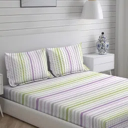Layers Duracount Stripes Multicolor 225 TC Cotton Queen Bed Sheet with 2 Pillow Covers image 4
