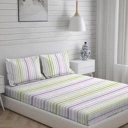 Layers Duracount Stripes Multicolor 225 TC Cotton Queen Bed Sheet with 2 Pillow Covers image 5