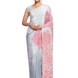 Navyasa by liva Grey Monochromatic Mosaic Liva Saree With Blouse image 1