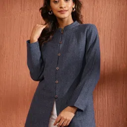 Fabindia Blue Textured Pattern Jacket image 1