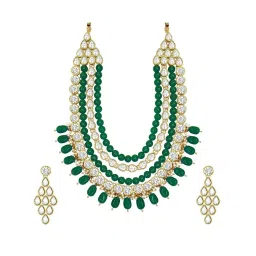 Peora Beads Kundan Layered White Necklace & Dangle Earrings Set image 1