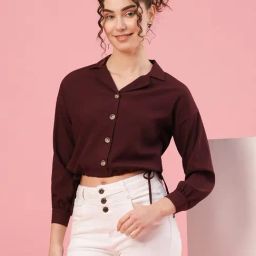 Globus Brown Regular Fit Crop Shirt-picture-4