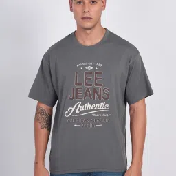 Lee Grey Loose Fit Graphic Print Cotton Oversized Crew T-Shirt image 1
