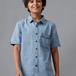 Under Fourteen Only Boys Blue Cotton Printed Shirt image 1