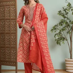 FASHOR Women Ethnic Motifs Printed Regular Thread Work Kurta with Trousers & With Dupatta-image-41