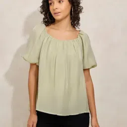 SHOWOFF Green Cotton Solid Top-image-99