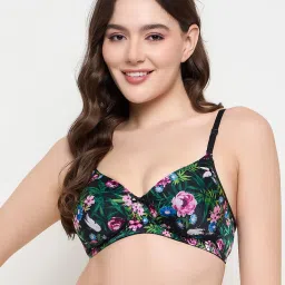 Clovia Black Polyamide Regular Fit Floral Print Bra image 1