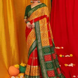 Saree Mall Red Woven Sarees With Unstitched Blouse image 1