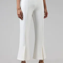 Wardrobe by Westside Solid Off White Slit Ponte Trousers image 1