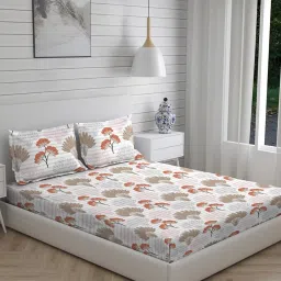 Layers Tropical Fever Nature Orange 144 TC Cotton Queen Bed Sheet with 2 Pillow Covers image 5