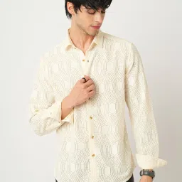 Vastrado Off White Relaxed Fit Self Pattern Shirt image 1