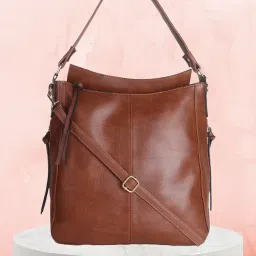 Yelloe Tan Solid Large Shoulder Handbag image 1
