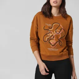 Only Brown Cotton Graphic Print Sweatshirt image 1