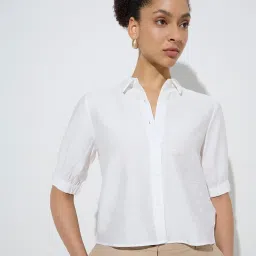 Wardrobe by Westside Ivory Crinkle Textured Shirt image 1