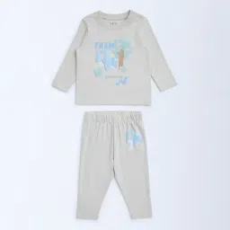 HOP Baby by Westside Beige Printed Cotton T-Shirt and Pants Set-image-16