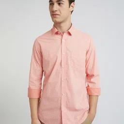 ColorPlus Orange Cotton Regular Fit Printed Shirt image 1