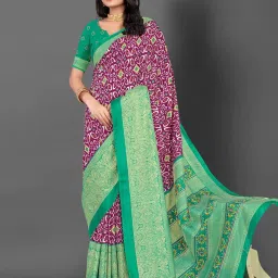 Saree Mall Purple Printed Sarees With Unstitched Blouse image 1