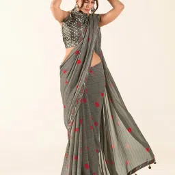 Saree Mall Grey Printed Sarees With Unstitched Blouse image 1