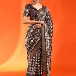 Saree Mall Brown Printed Sarees With Unstitched Blouse image 1