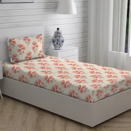 Layers Tropical Fever Nature Orange 144 TC Cotton Single Bed Sheet with 1 Pillow Cover image 4